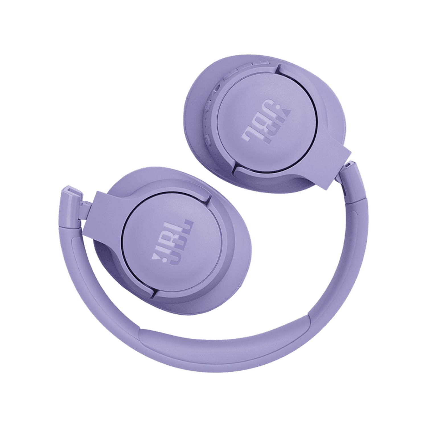Casque JBL violet plié. Le casque est sur fond blanc.