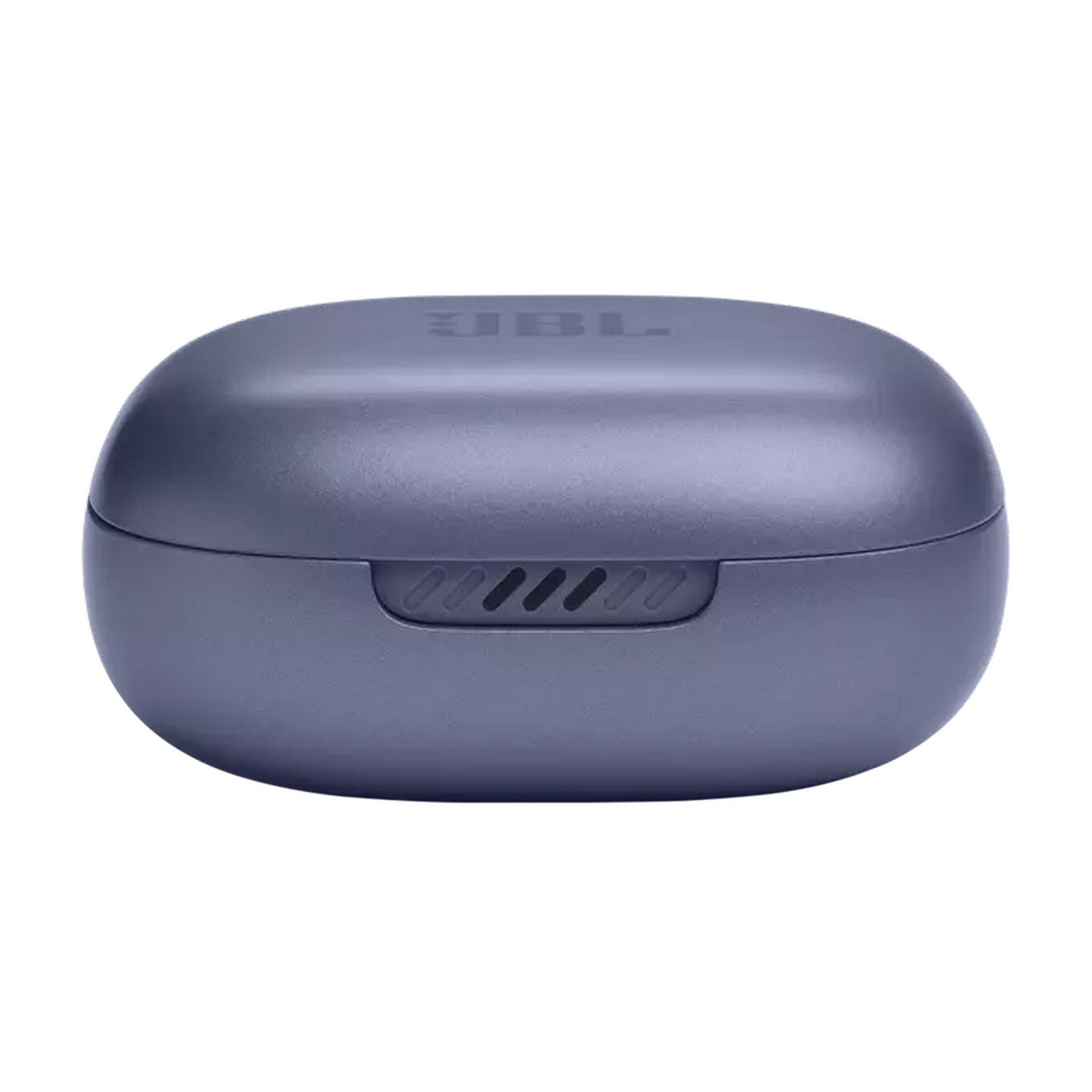 Grijze JBL oortjescase, ovaal, met JBL logo bovenop.