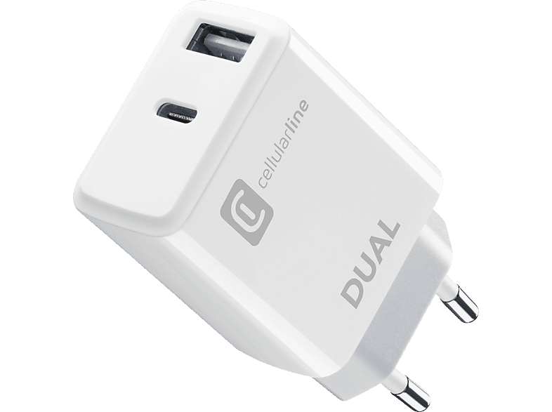 CELLULAR LINE Dual Charger Schnellladegerät Apple 20 W, Weiß