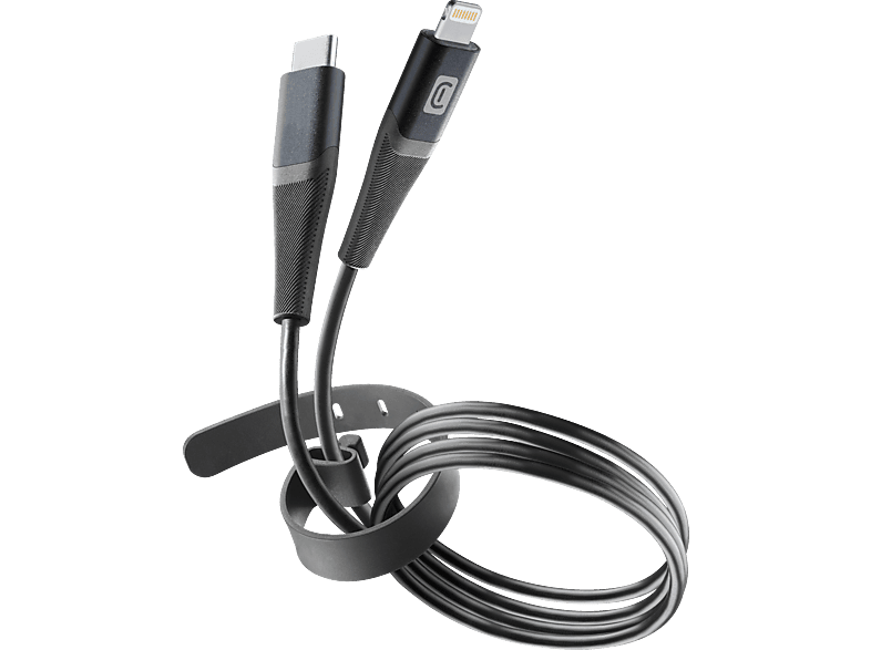 CELLULAR LINE Pro + Cable USB-C auf Lightning, Ladekabel, 1,2 m, Schwarz