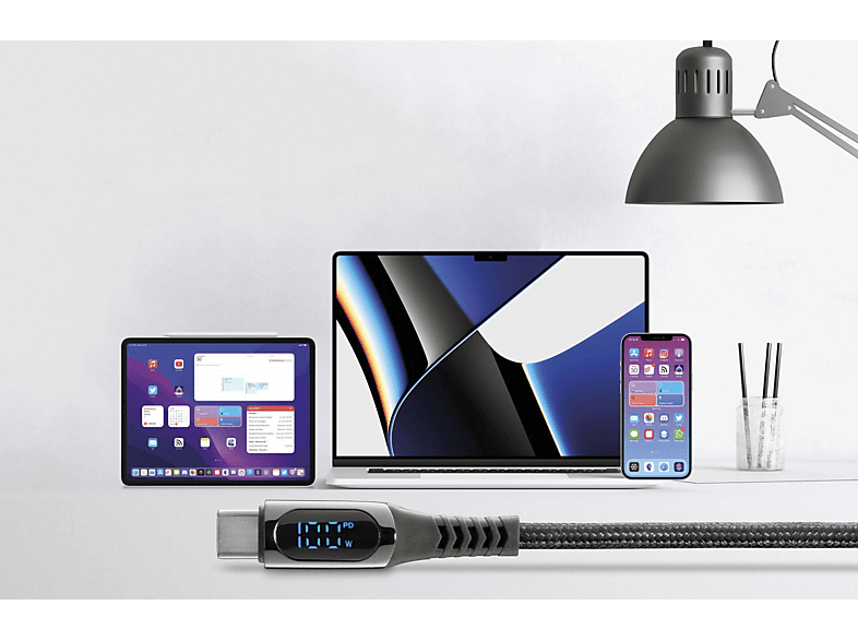 CELLULAR LINE Cable-Display USB-C auf USB-C, Ladekabel, 2 m, Schwarz