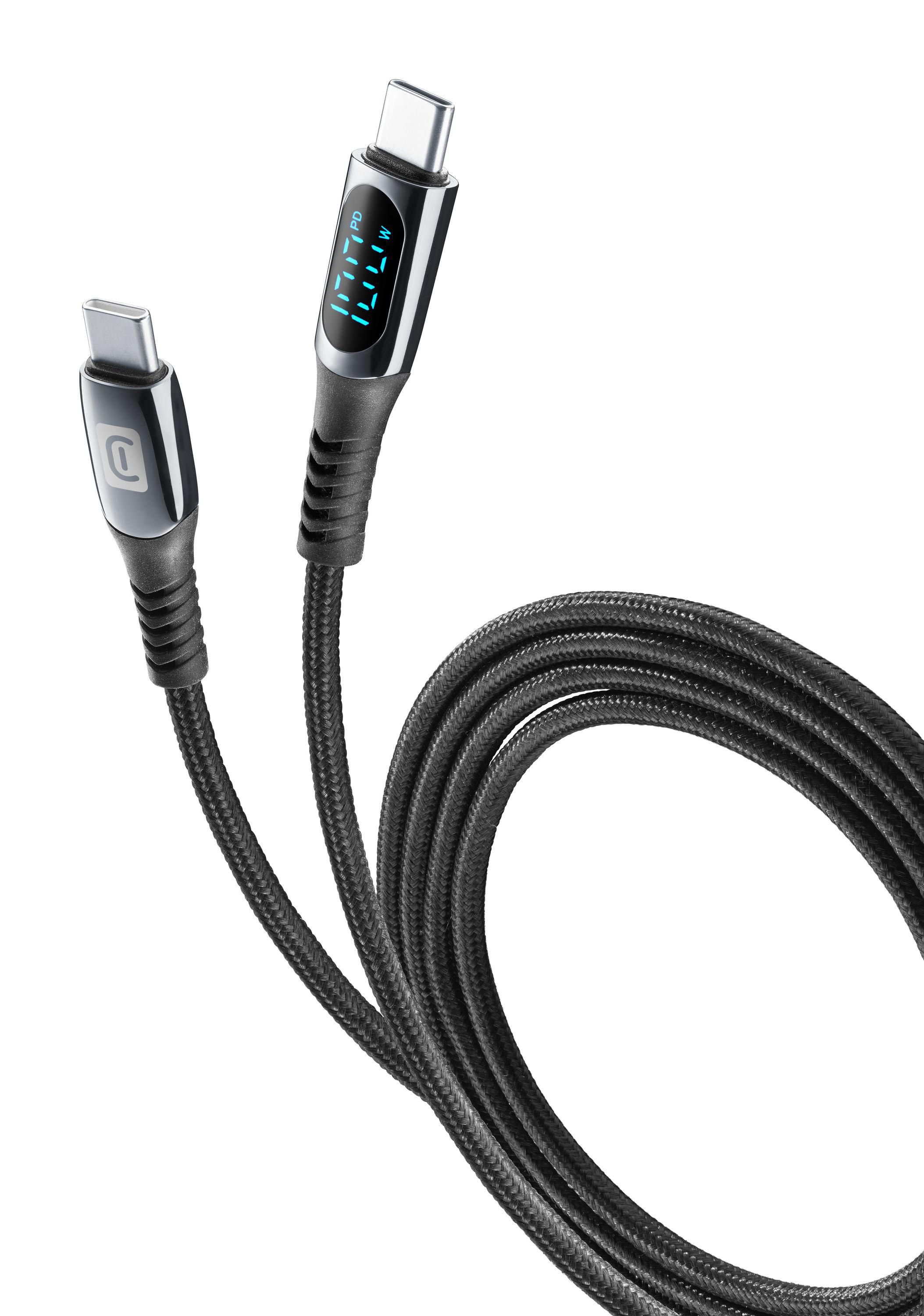 CELLULAR LINE Cable-Display USB-C auf USB-C, Ladekabel, 2 m, Schwarz ...