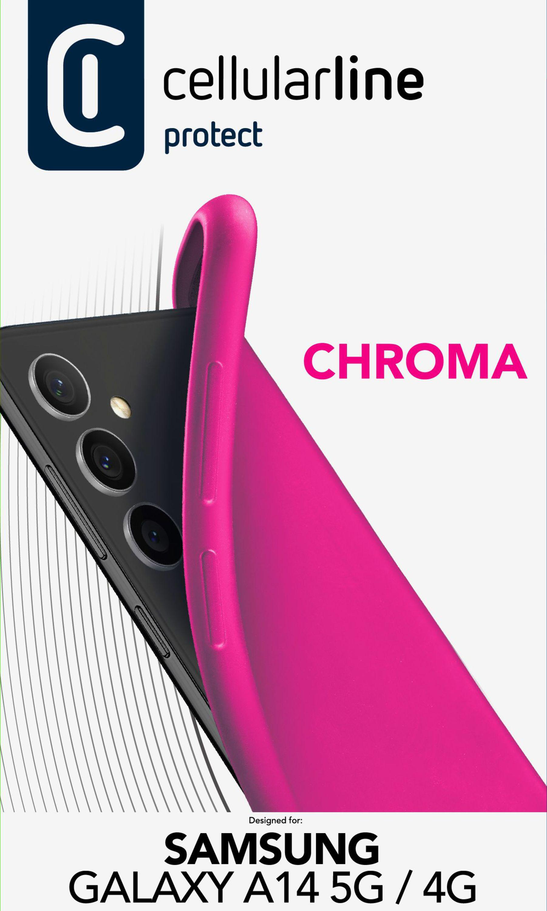 Eine Handyhülle mit magenta Cover auf einem Smartphone, mit Textüberlagerung.