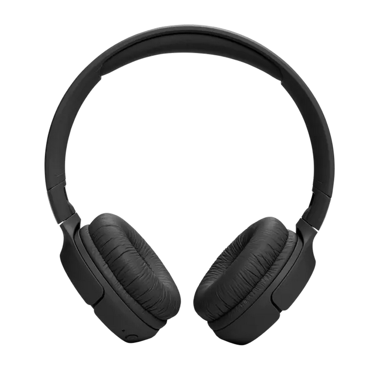 Casque noir sur fond blanc, vue de face.
