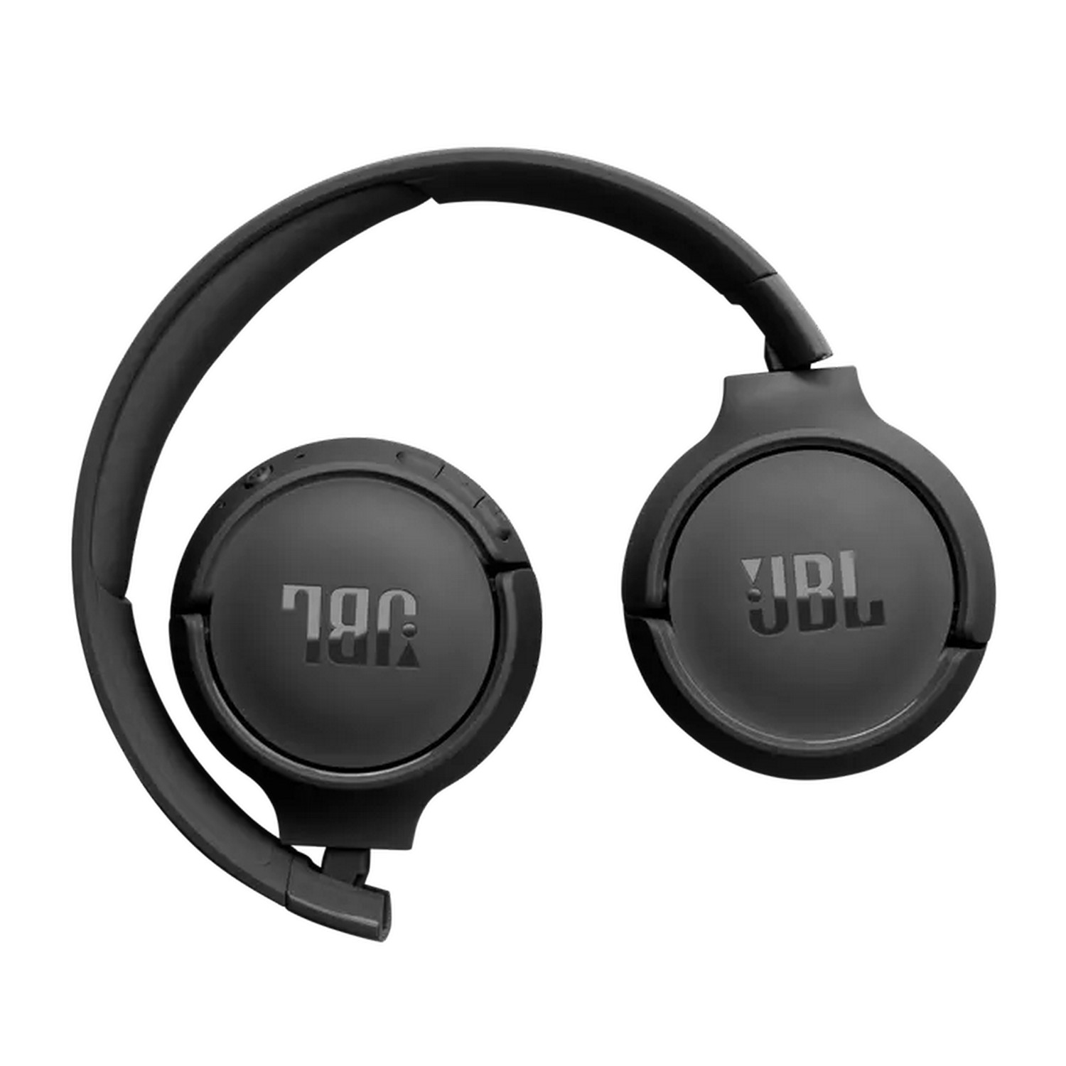 Casque JBL noir en position ouverte. Les écouteurs ont le logo JBL.