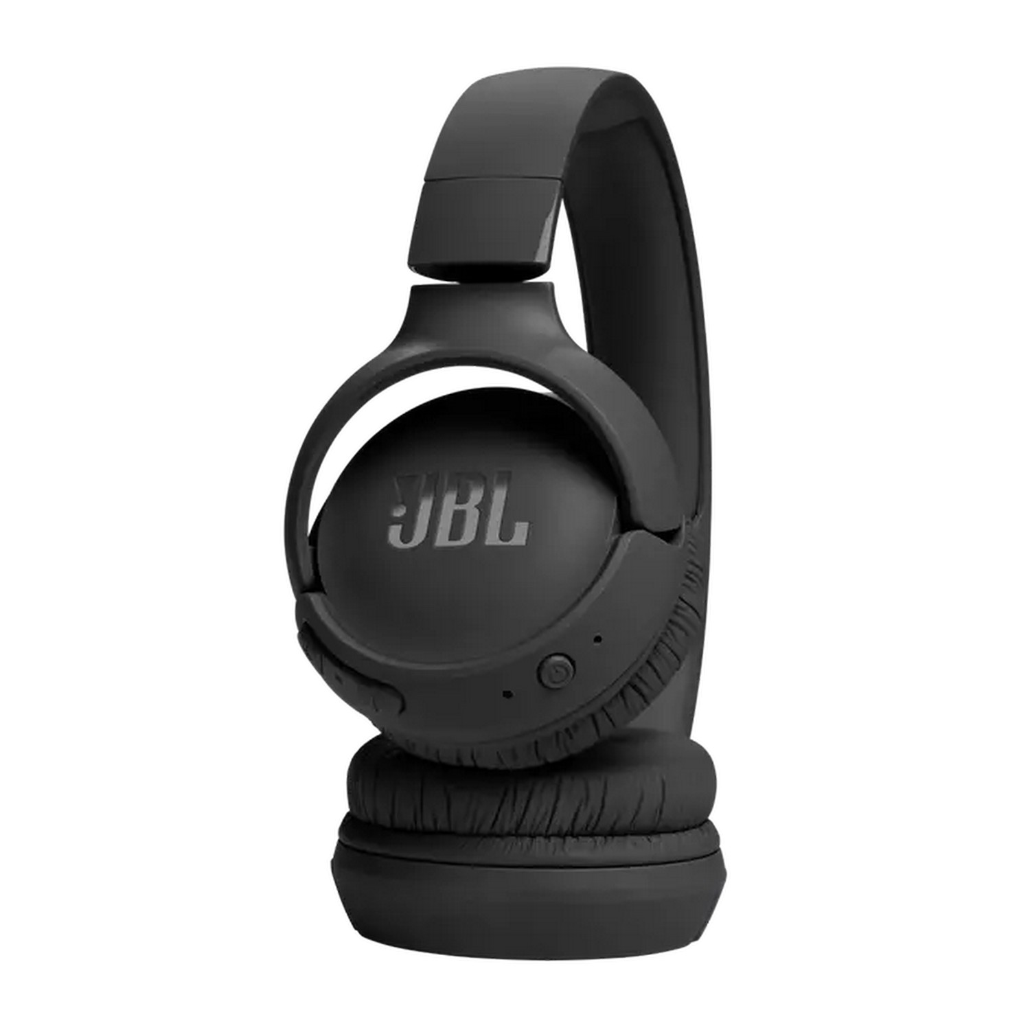 Casque JBL noir, vue en angle, montrant les oreillettes et le bandeau.