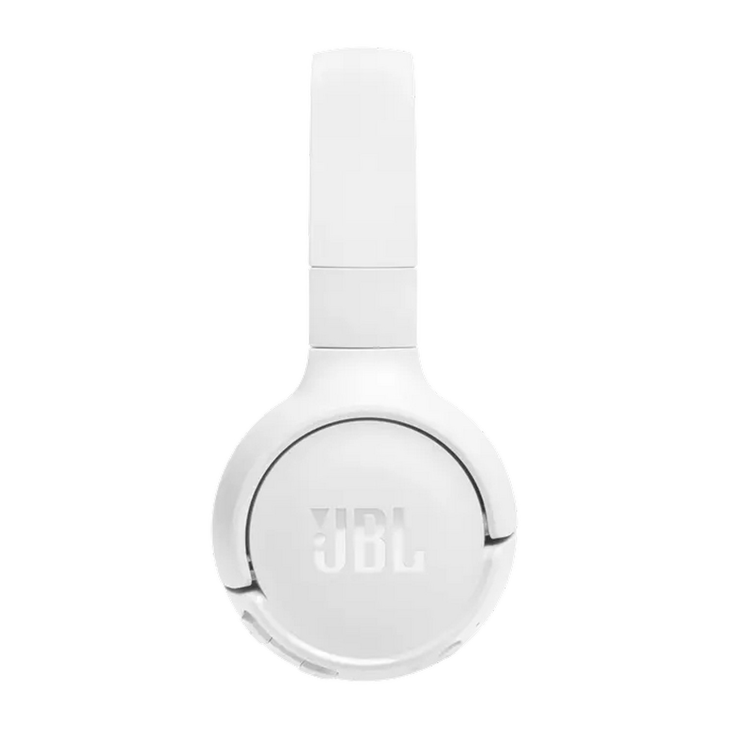 Witte JBL-hoofdtelefoon met een afgerond ontwerp. Het JBL-logo staat op de oorschelp.