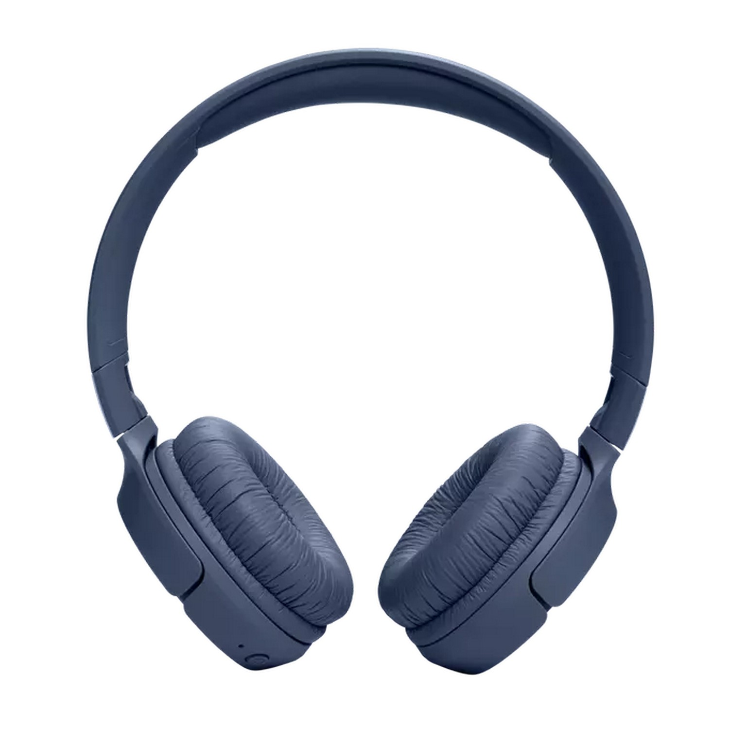 Donkerblauwe JBL-hoofdtelefoon, bovenaanzicht, witte achtergrond.