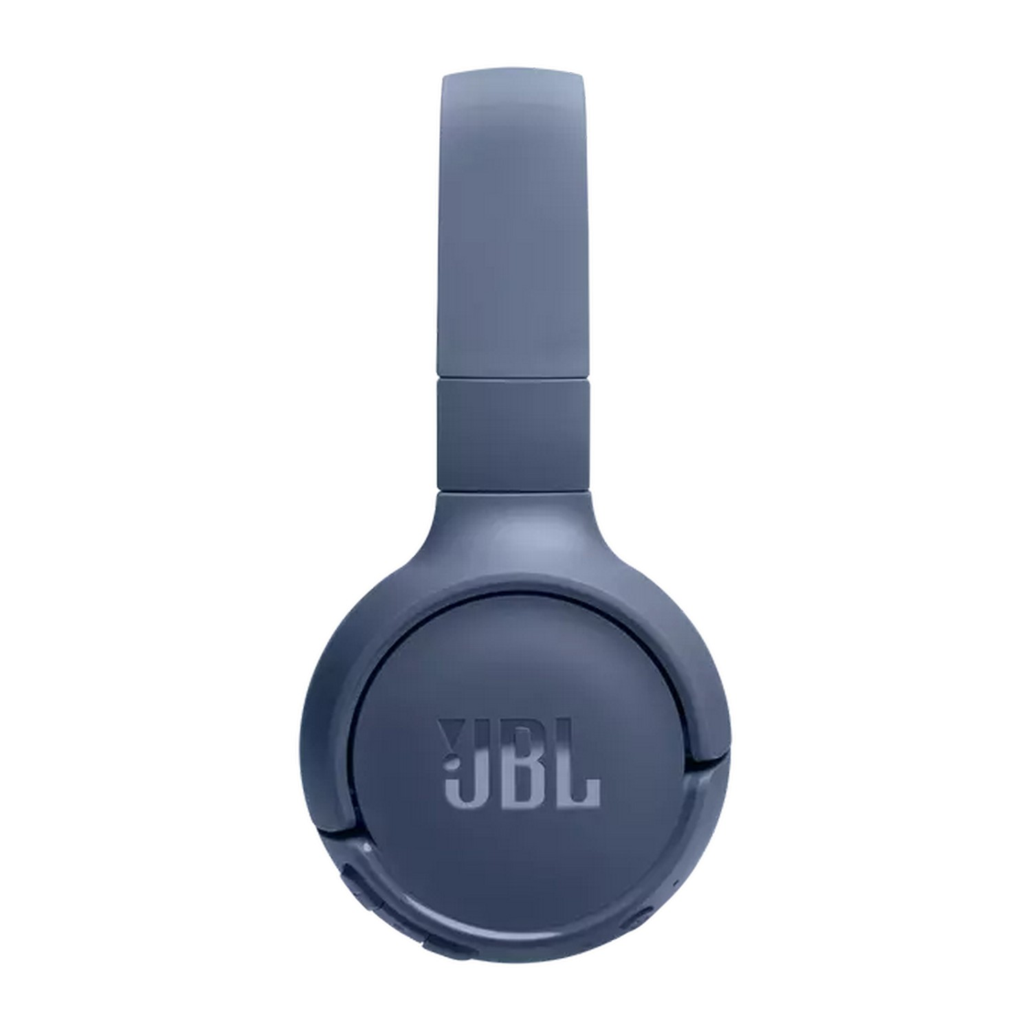 Blauwe JBL-hoofdtelefoon, van voren gezien.