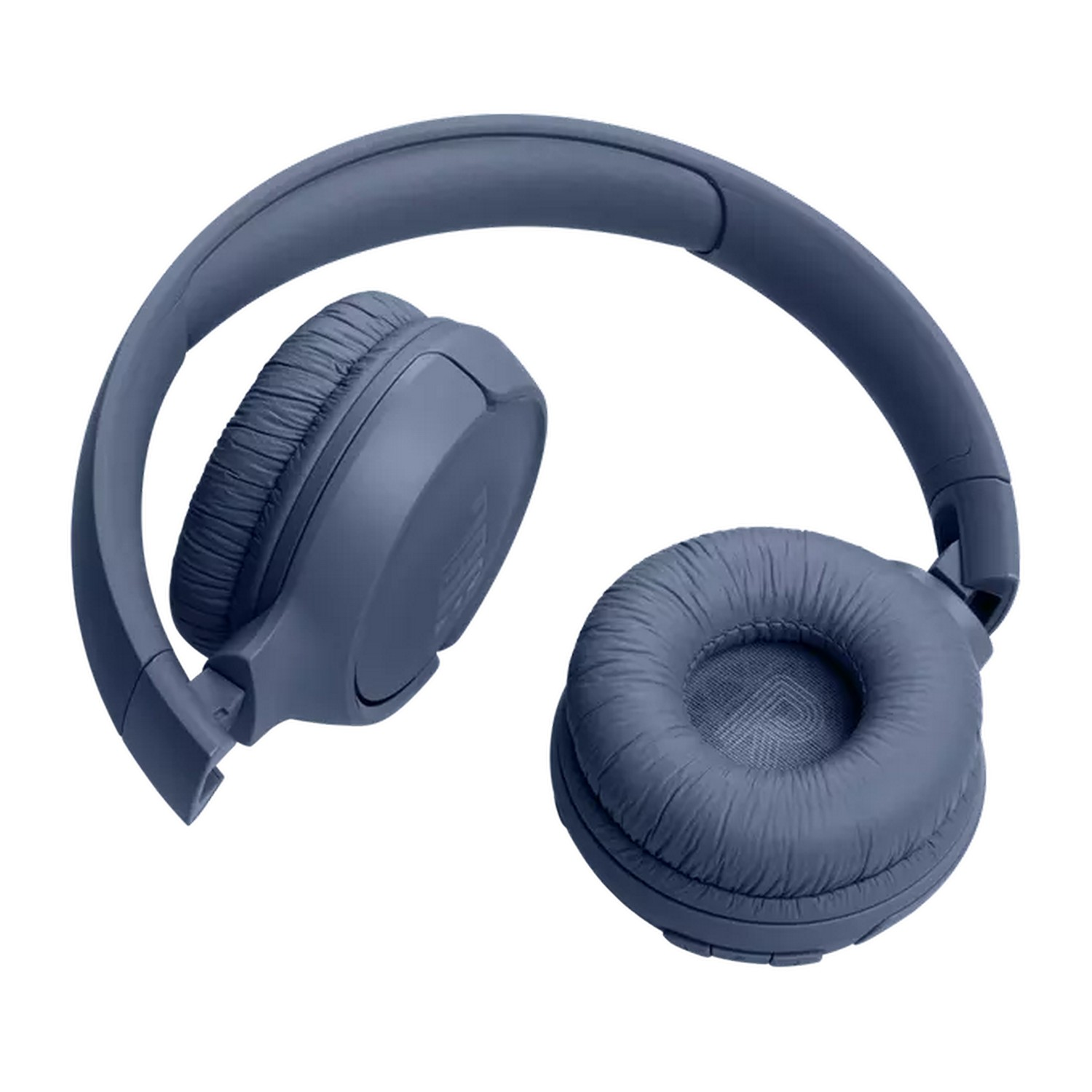 Blauwe JBL-hoofdtelefoon open, met de oorschelpen en hoofdband zichtbaar.