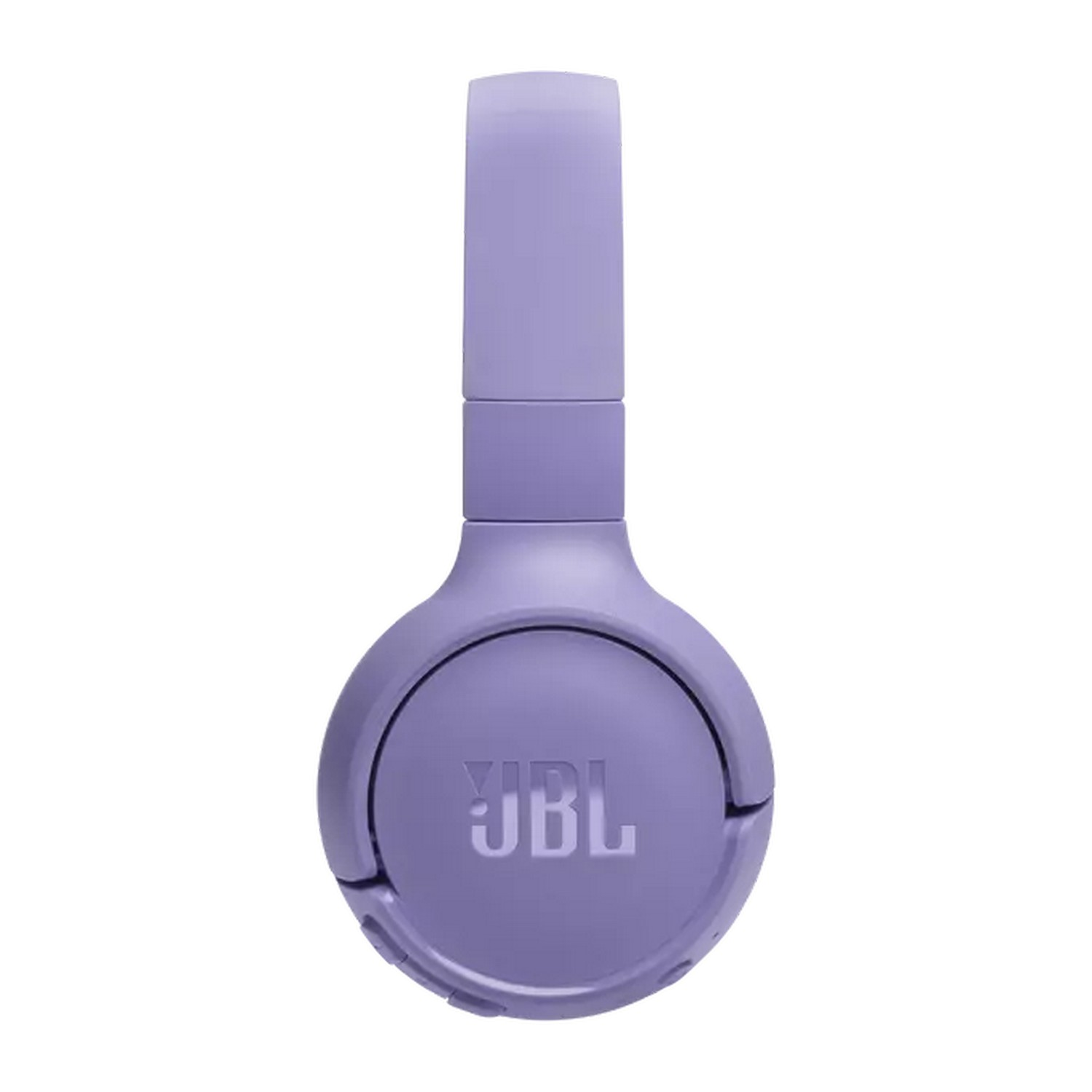 Paarse JBL-hoofdtelefoon. Hoofdband en oorschelpen zijn paars met JBL-logo op oorschelp.