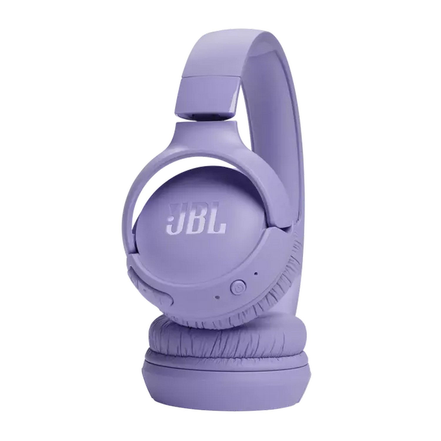 Lavendel JBL-hoofdtelefoon op witte achtergrond, met zichtbaar JBL-logo.