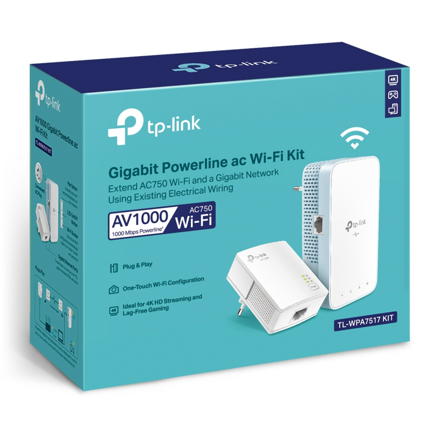 TP-Link powerline ac wi-fi kit doos, witte achtergrond.