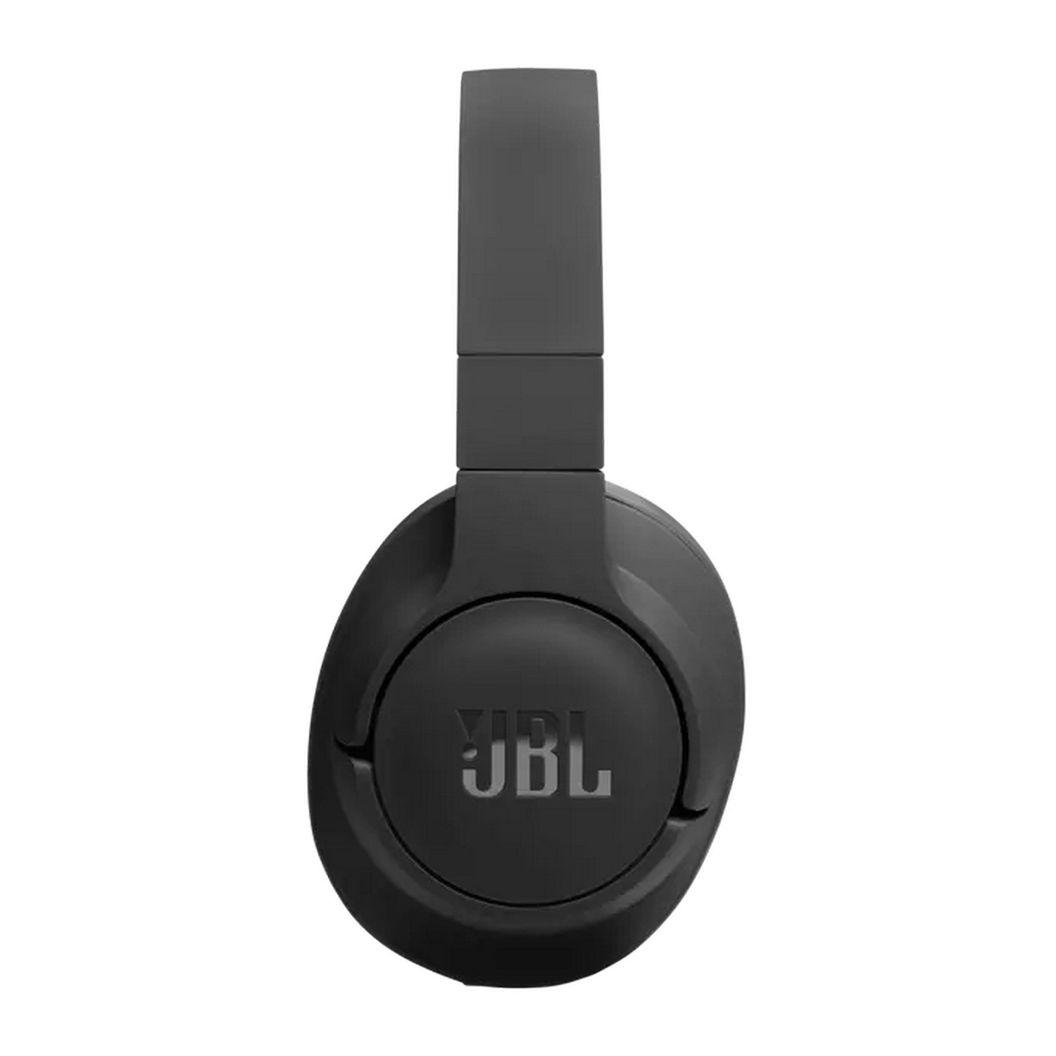 Zwarte koptelefoon met het JBL-logo. Witte achtergrond.