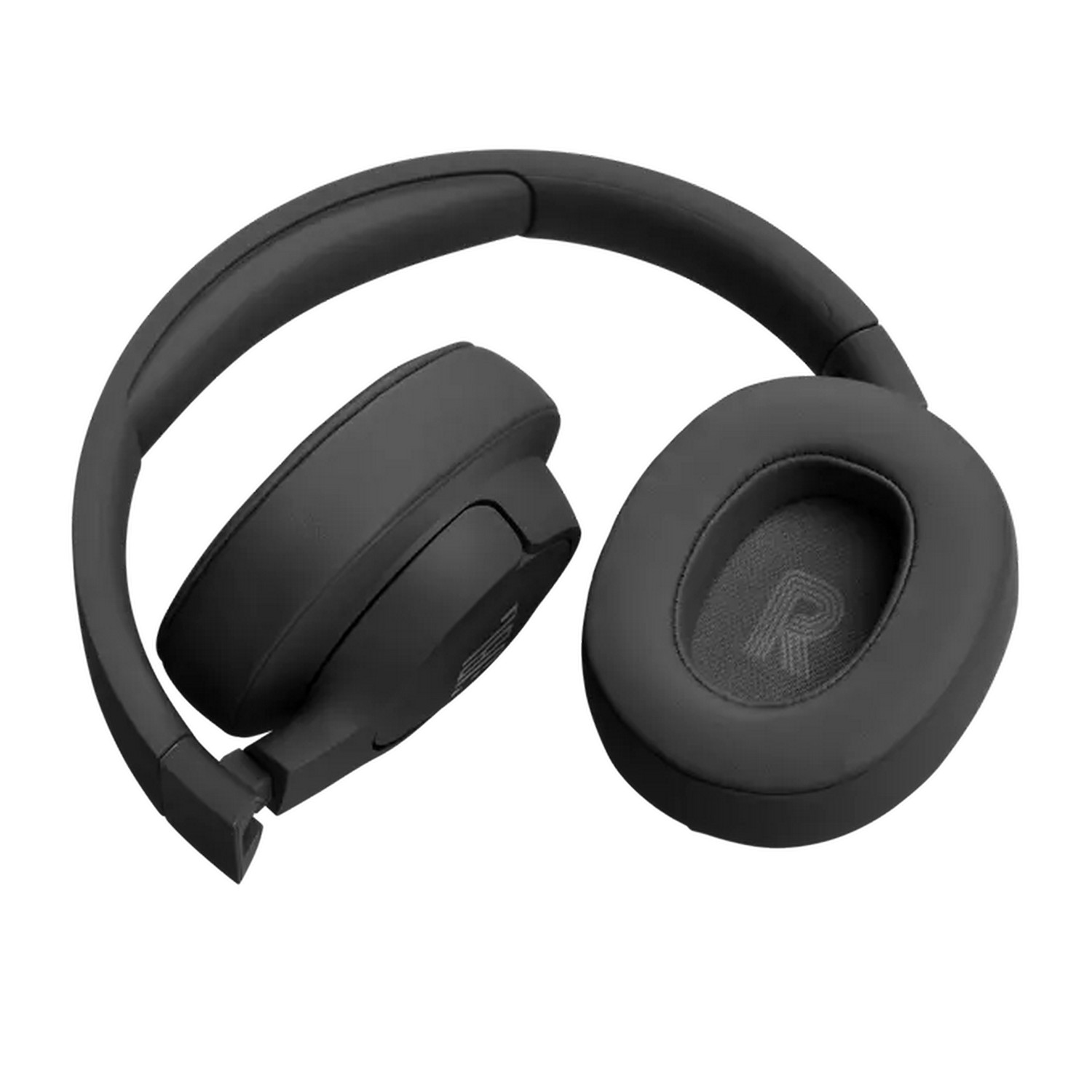 Zwarte over-ear koptelefoon open liggend. De oorschelpen zijn rond en hebben een 'R'.