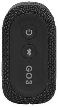 Czarny, podłużny głośnik przenośny z przyciskami zasilania i Bluetooth oraz napisem 'GO3'.