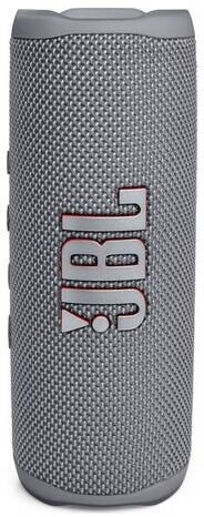 Szary głośnik JBL. Głośnik jest cylindryczny i ma siateczkową teksturę. Logo JBL jest widoczne na biało.