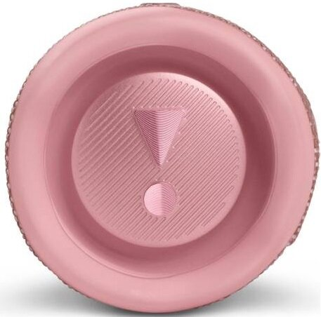 Różowy głośnik. Posiada trójkąt i okrągły detal. Teksturowany design.