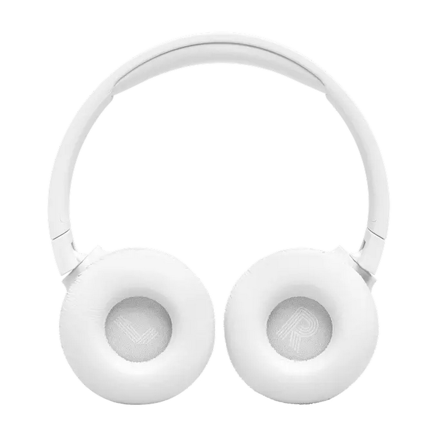 Casque blanc avec oreillettes circulaires. La lettre R sur l'une.