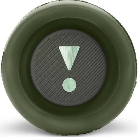 Zielony głośnik z wykrzyknikiem na ciemnym tle.