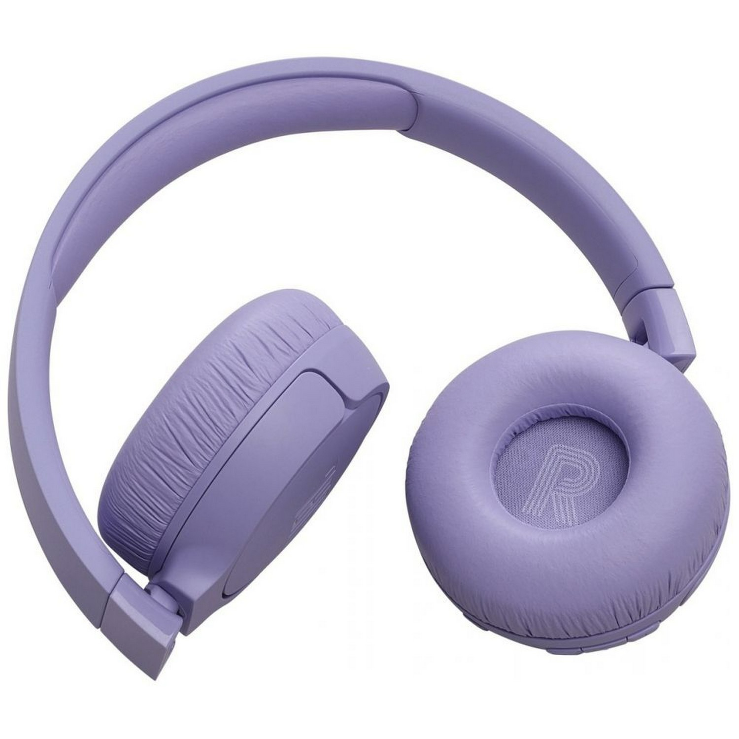 Casque violet, avec un écouteur détaché.