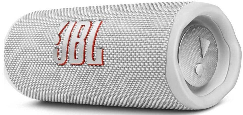 Biały głośnik JBL z logo JBL z przodu.