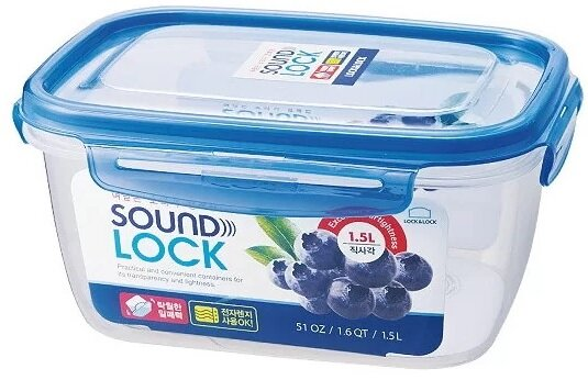 Przezroczysty plastikowy pojemnik na żywność z niebieską pokrywką, zawierający borówki.