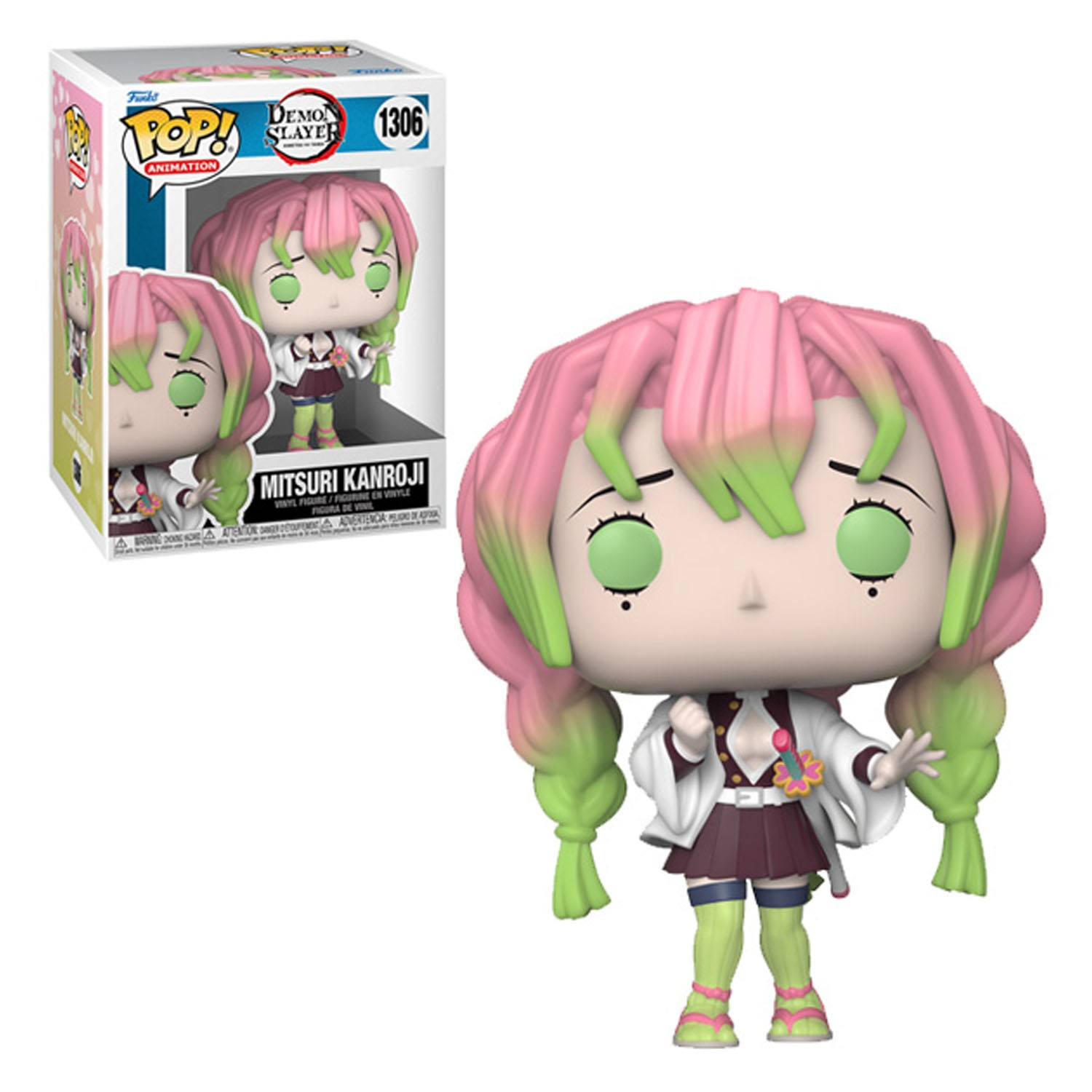 Figura de Mitsuri Kanroji de Demon Slayer, con caja, en un fondo blanco.