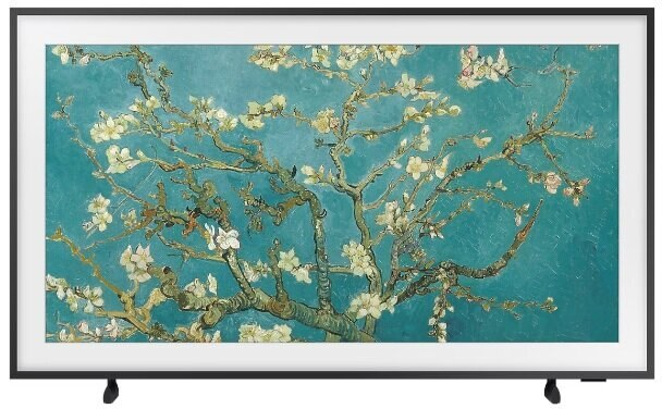 Telewizor Samsung Frame z dziełem Van Gogha Almond Blossoms. Telewizor jest oprawiony.