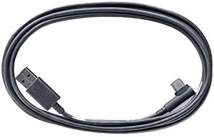 Cable USB-C negro con conector en ángulo y conector USB-A.