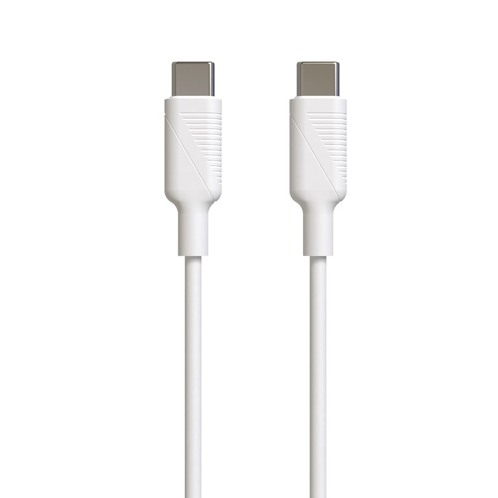 Dos cables USB-C blancos con conectores blancos, sobre un fondo blanco.