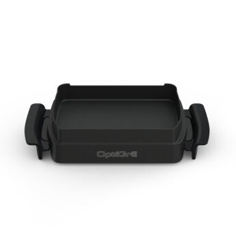 Czarny OptiGrill z uchwytami, odizolowany na białym tle.