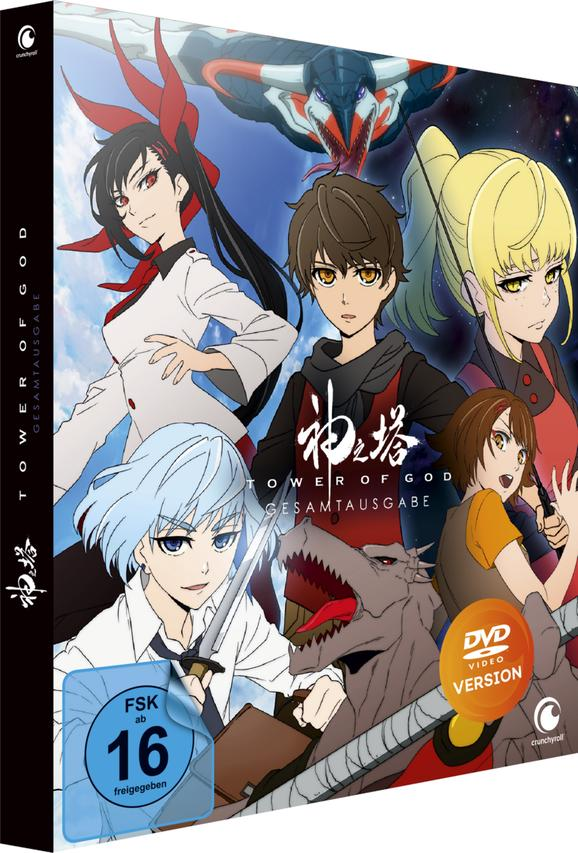 Anime-DVD-Cover mit Charakteren. Tower of God-Titel. Weißer Hintergrund.