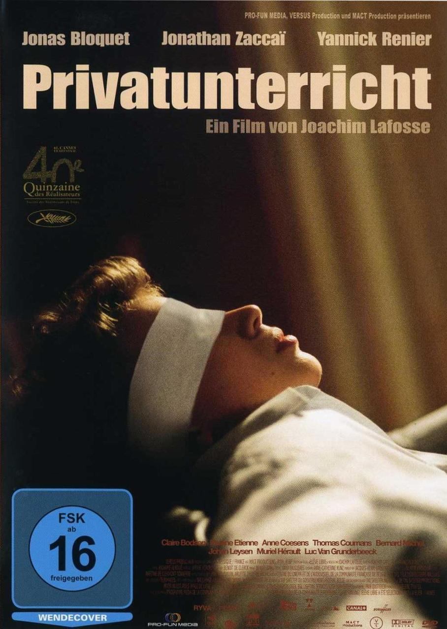 Filmposter für 'Privatunterricht', mit einer Frau mit Augenbinde, mit deutschem Text.