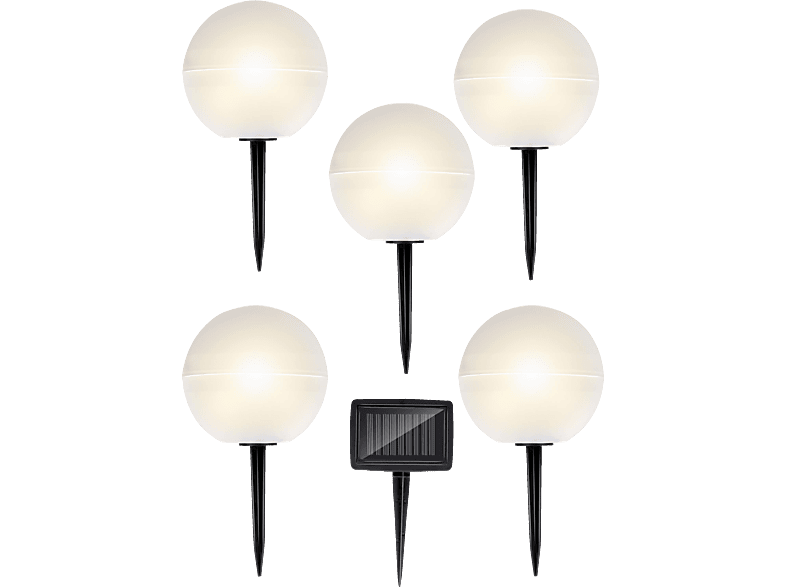 GRUNDIG 5er Set Solar LED Bodenleuchten, Weiß, Warmweiß/Farbwechsel
