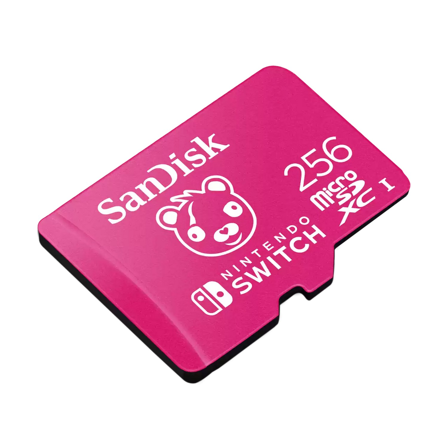 Pink SanDisk Micro SD card for Nintendo Switch with a bear cartoon on it.