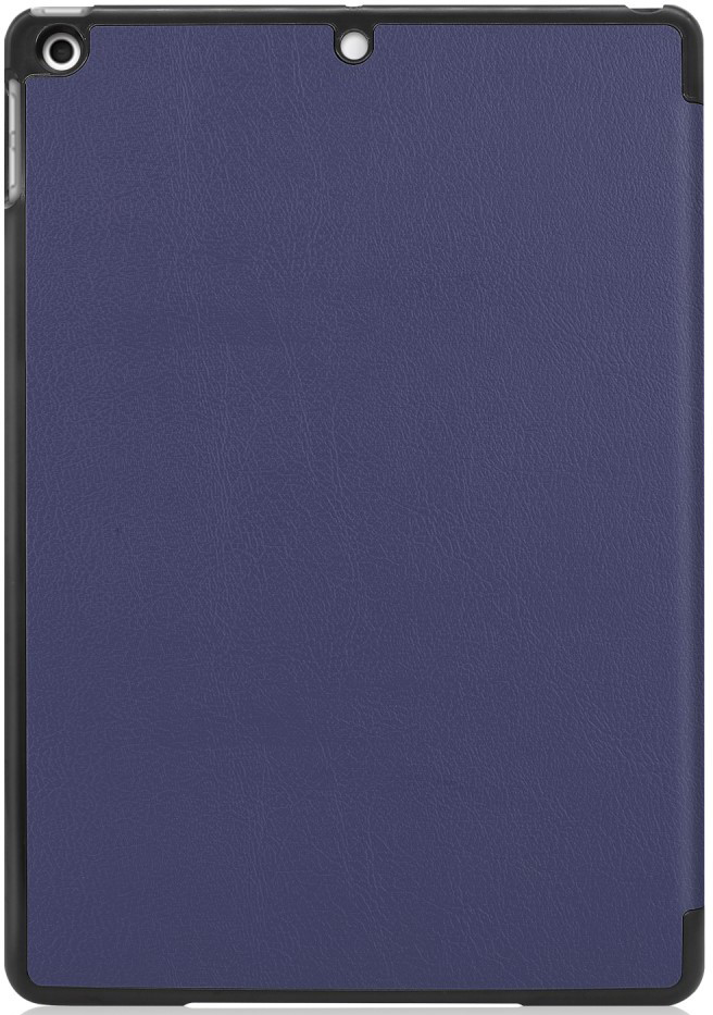 A blue iPad case with a black frame. The case has a textured surface.