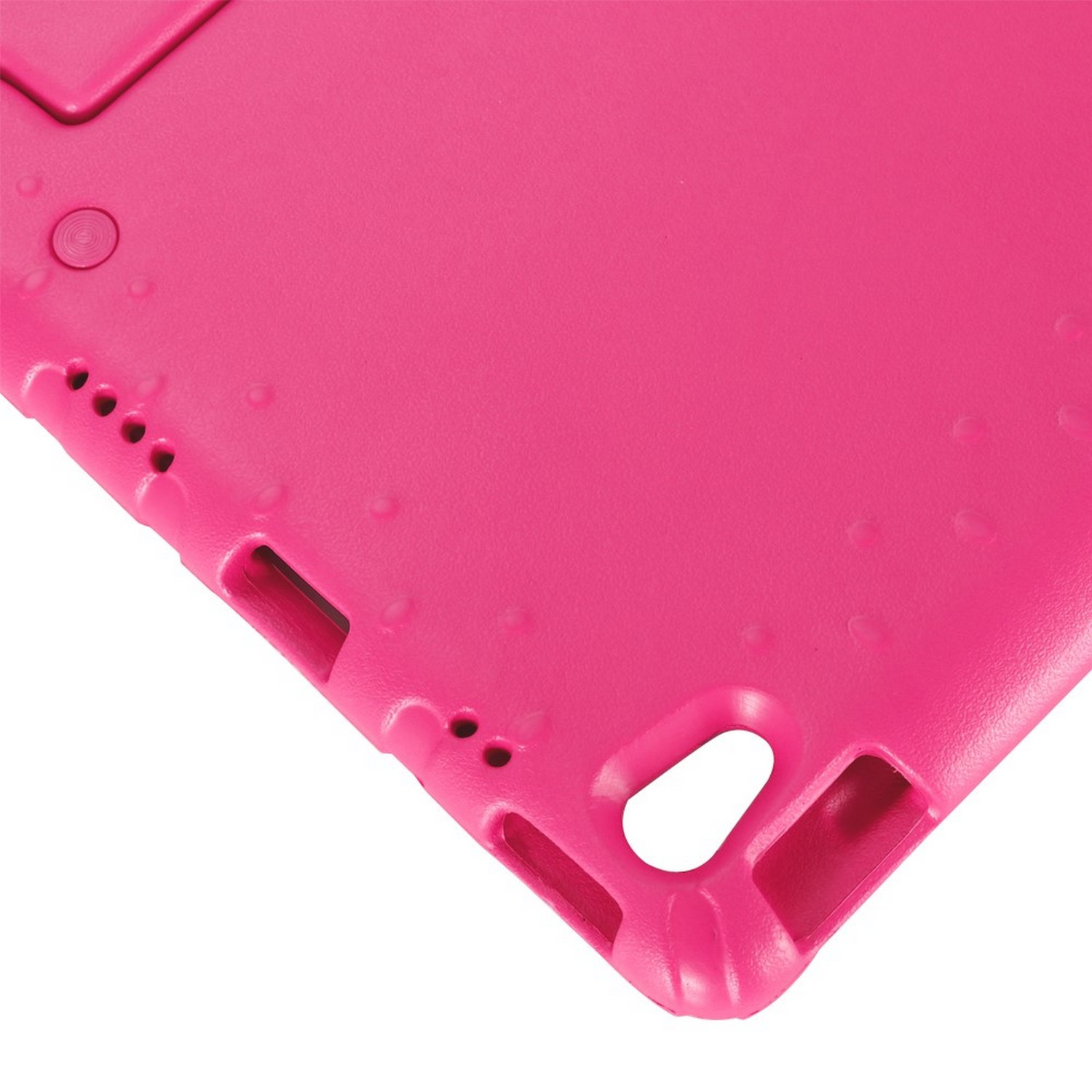 Gros plan d'une coque de tablette rose avec un coin visible.