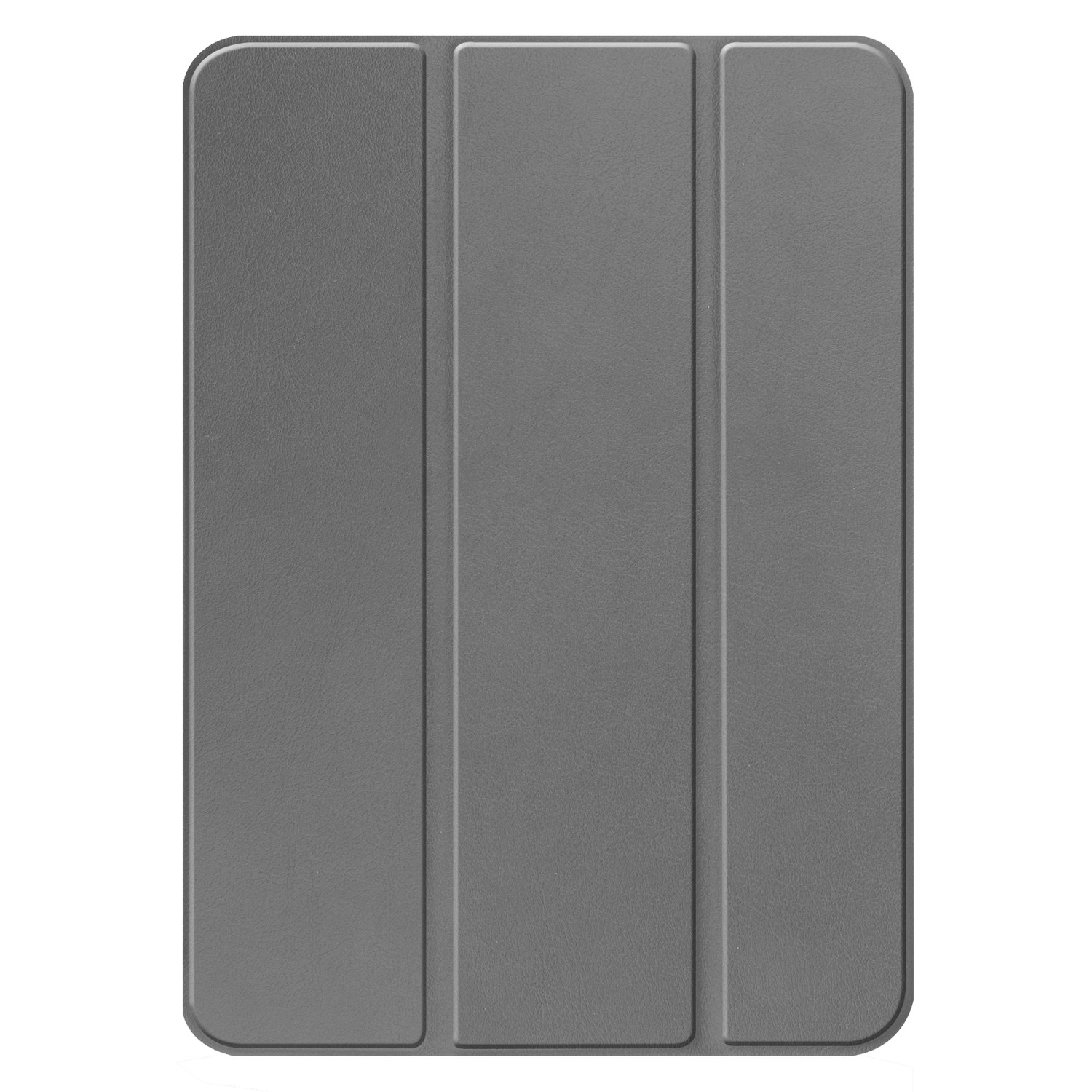 Étui de tablette gris fermé. L'étui a trois plis verticaux.