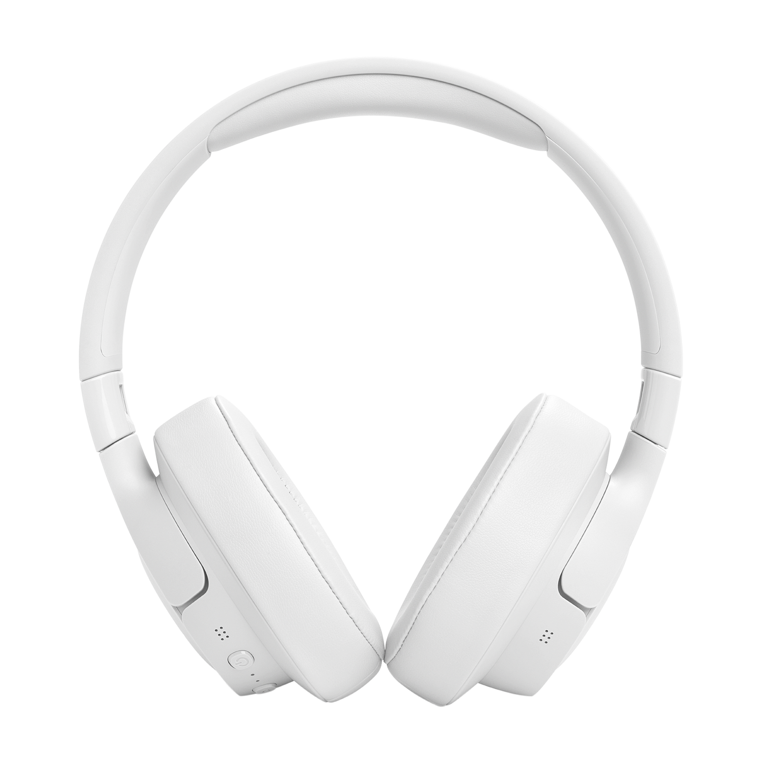 White over-ear headphones with soft earcups, a curved headband, and visible controls.