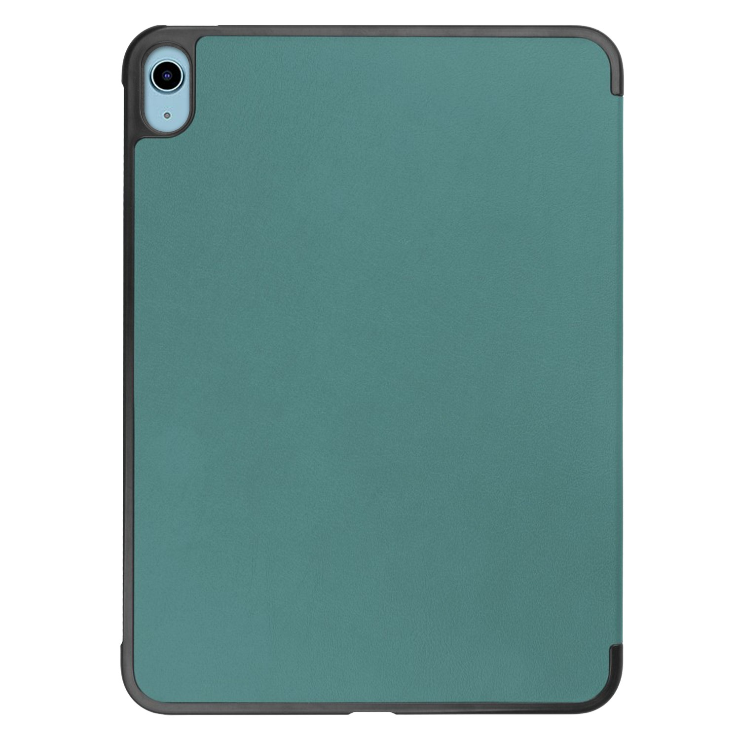 Tablette turquoise dans un étui noir. L'écran est vierge.