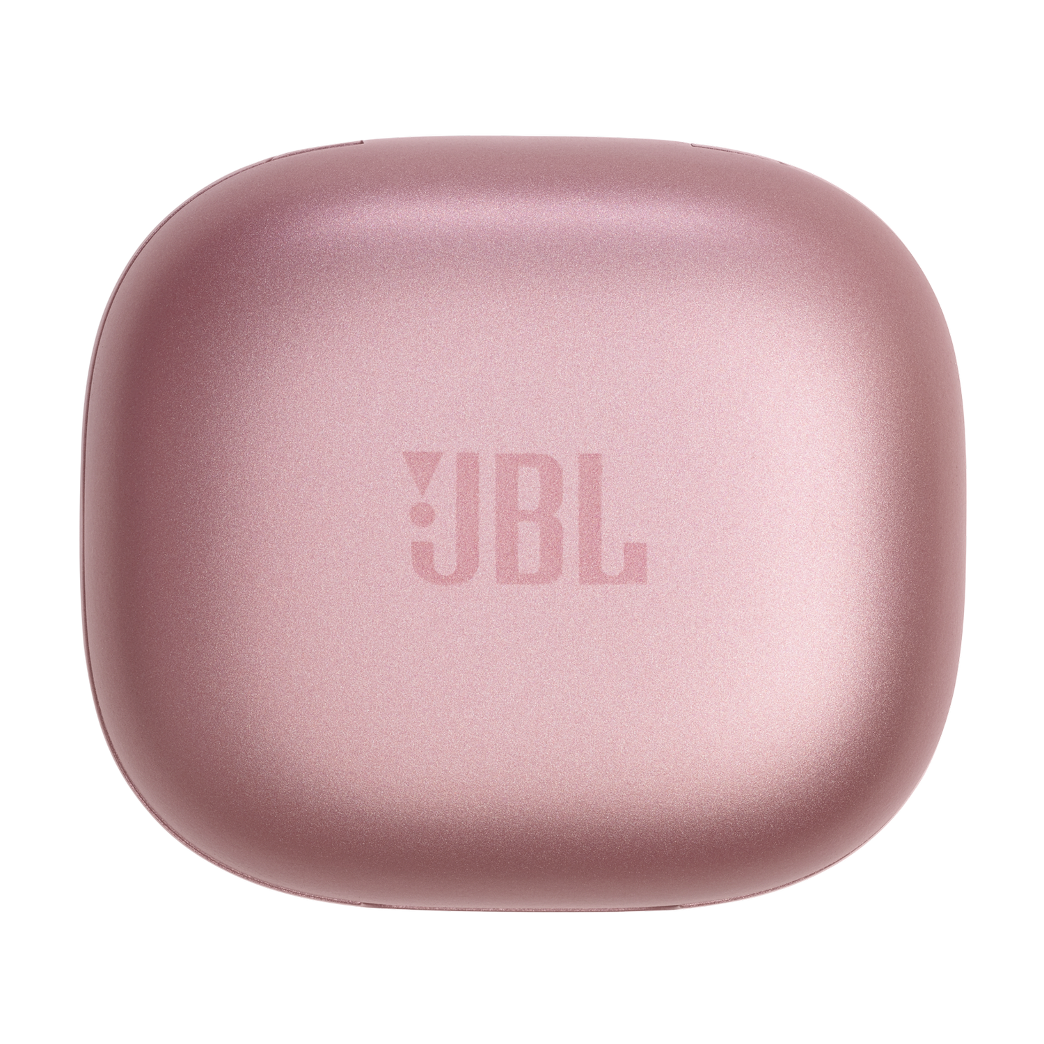 Blush pink rounded square case with 'JBL' logo.