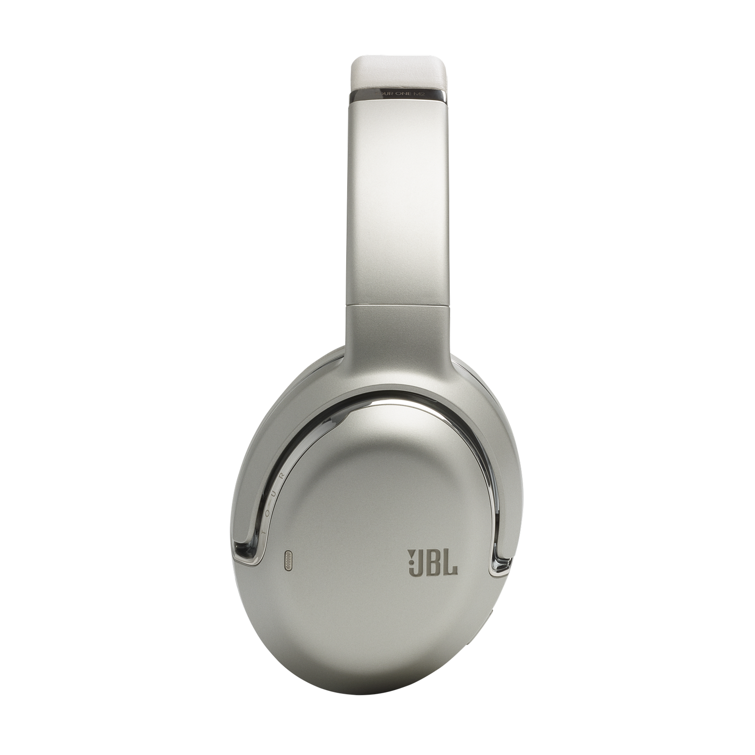 Silver JBL headphones on a black background. The JBL logo is visible.