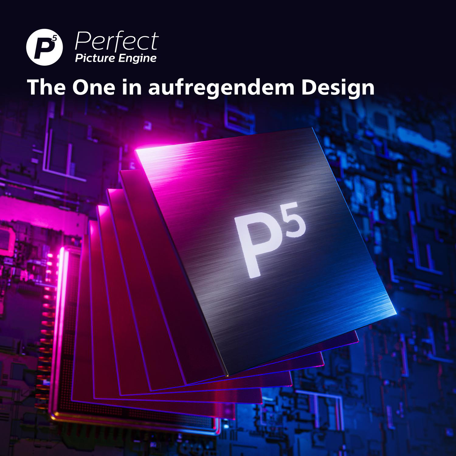 Grafik mit P5-Logo und Text, mit Hintergrund einer Leiterplatte.