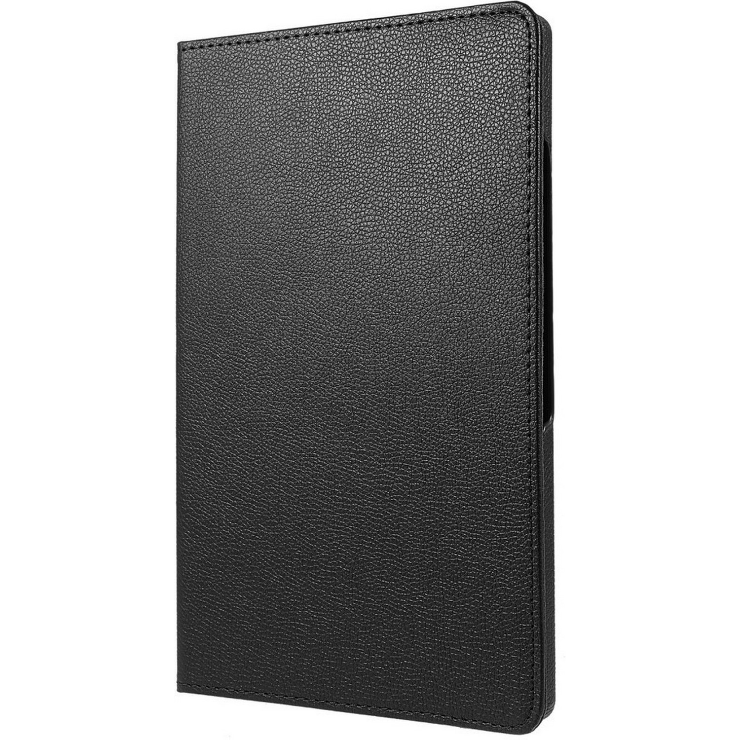 Étui de tablette noir, texturé cuir. L'étui est fermé.
