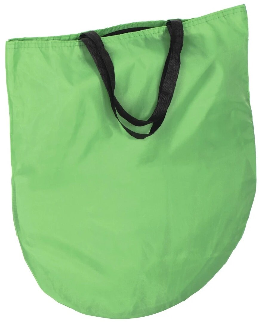 Jasnozielona składana torba na pranie z czarnymi uchwytami, na białym tle.