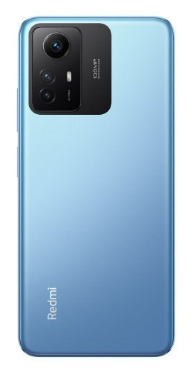 Niebieski smartfon, widok z tyłu, ze szczegółami aparatu.
