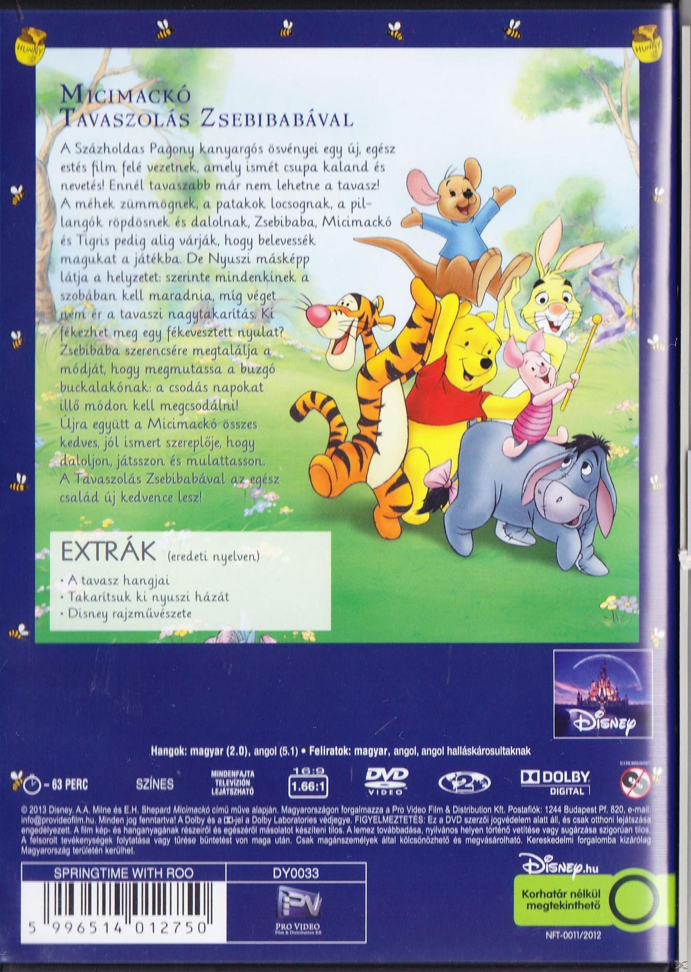 DVD borító rajzfilmfigurákkal, Micimackóval és barátaival, kék háttéren.