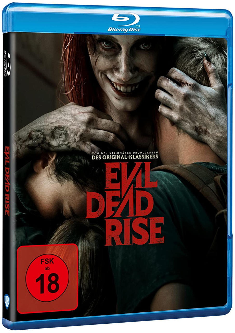 Blu-ray Disc-Hülle für den Film Evil Dead Rise. Es zeigt eine Frau mit roten Haaren und ein Kind.
