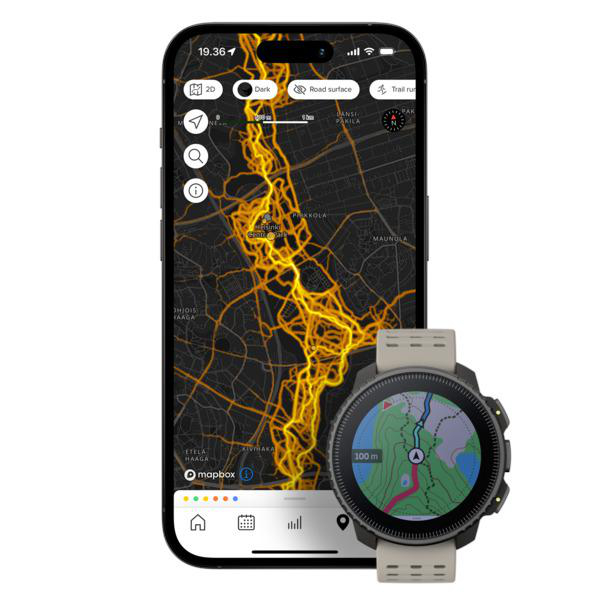 Karten-App auf einem Telefon, das einen Pfad zeigt, und eine Smartwatch.